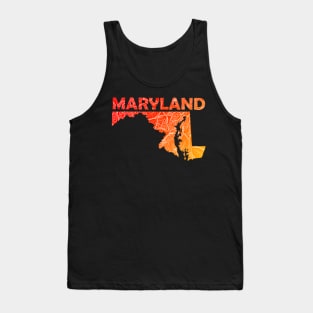 Colorful mandala art map of Maryland with text in red and orange Tank Top